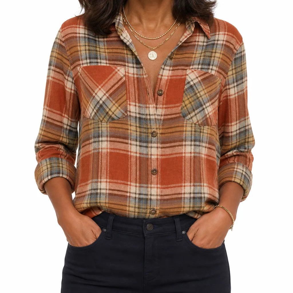 Women's Orange - Red Darcy | Women's Western Flannel Blouse (Copy)