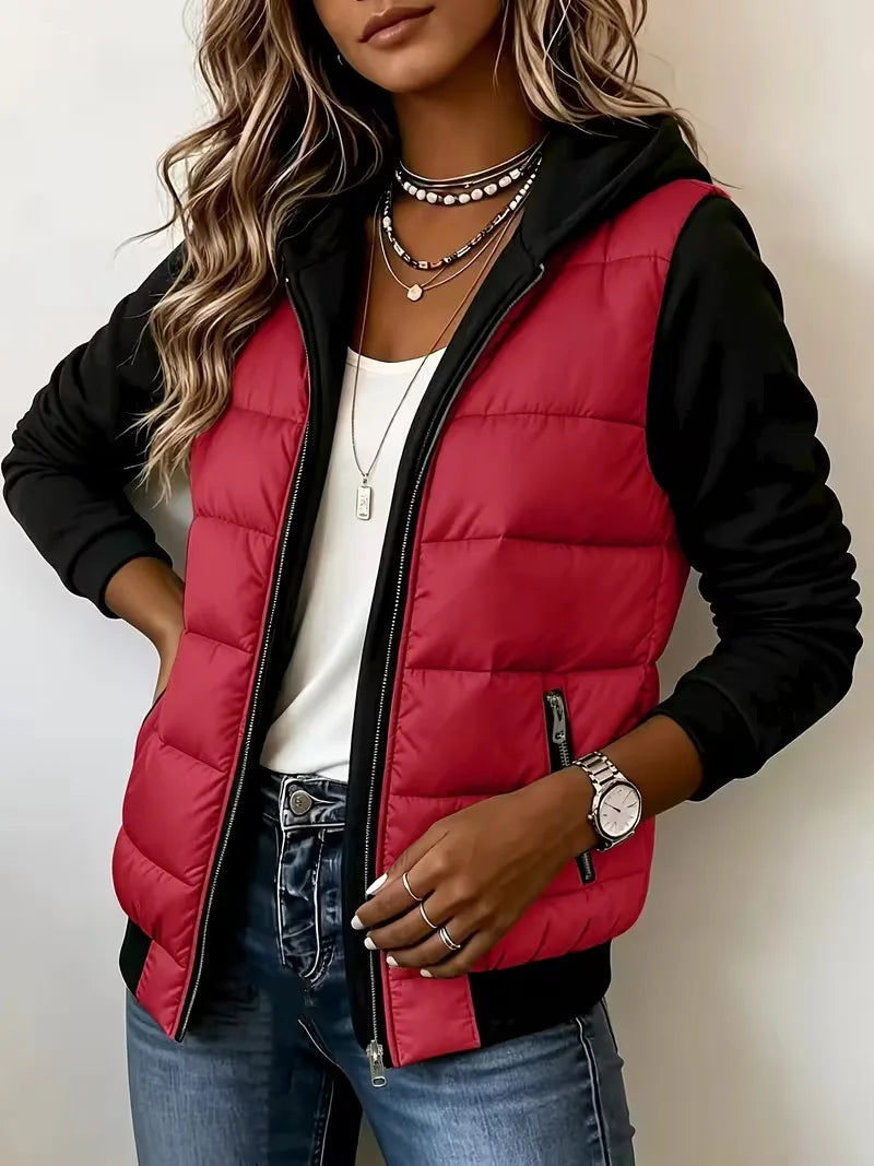 Camilla | Women's Hooded Padded Coat - Color:Bright Red;Size:XS