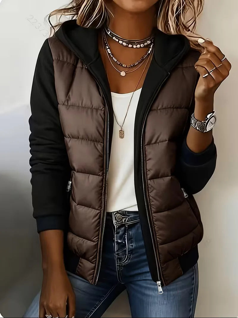 Camilla | Women's Hooded Padded Coat - Color:Coffee;Size:XS