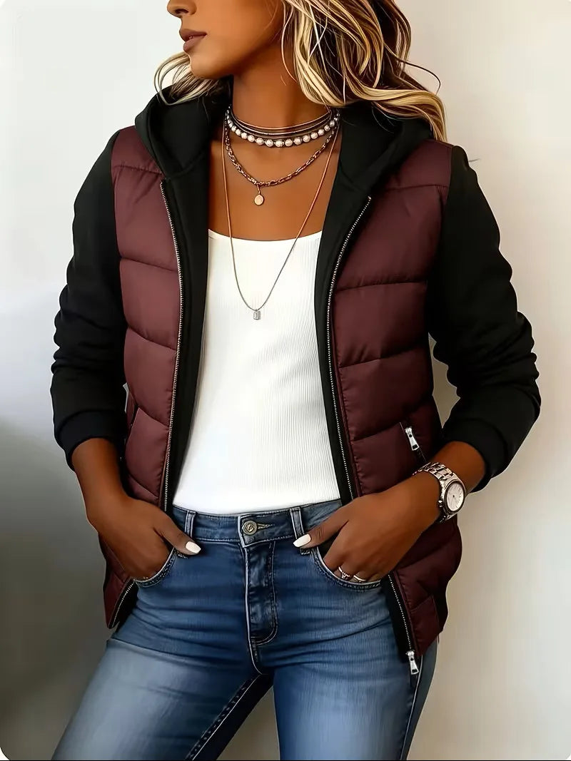 Camilla | Women's Hooded Padded Coat - Color:Wine Red;Size:XS