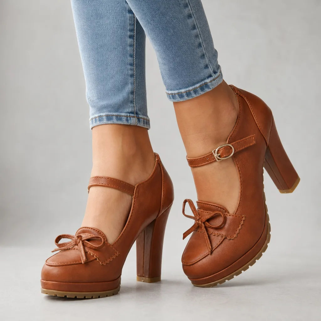 Camilla | Women's Orthopedic Mary Jane Heels - Color:Brown;Size (US):35
