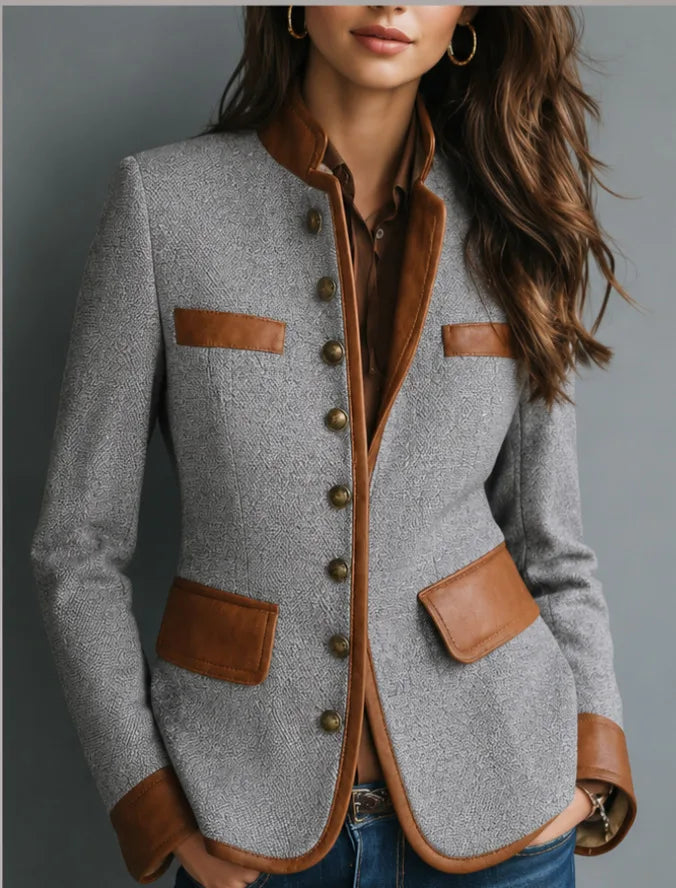 Cecilia | Women's Herringbone Tweed Jacket - Gray