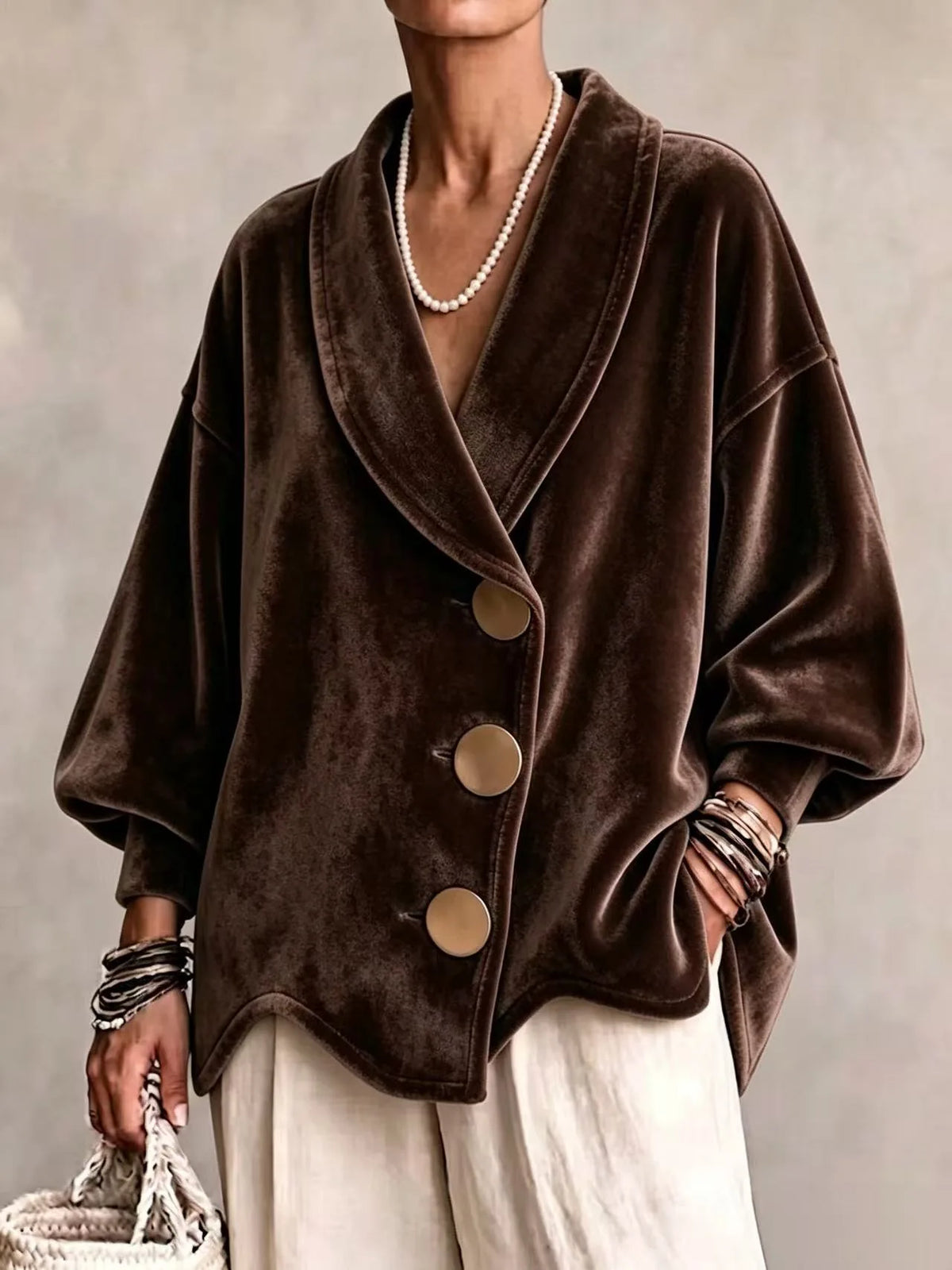 Celeste | Women's Shawl-Collar Velvet Christmas Cardigan - Size:XS;Color:Dark Brown