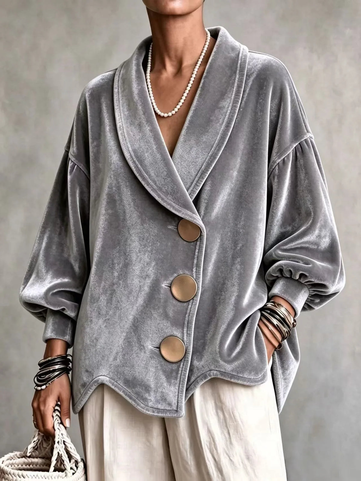Celeste | Women's Shawl-Collar Velvet Christmas Cardigan - Size:XS;Color:Gray