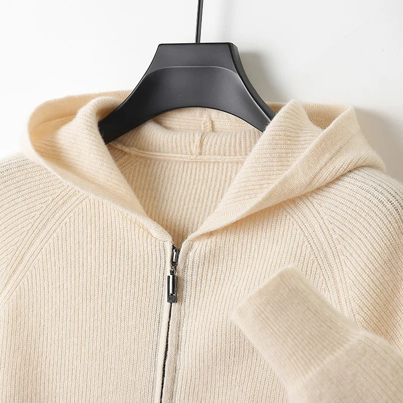 Dominic | Men's Genuine Cashmere Hooded Cardigan - Beige