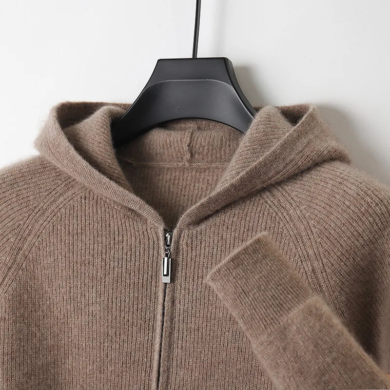 Dominic | Men's Genuine Cashmere Hooded Cardigan - Brown