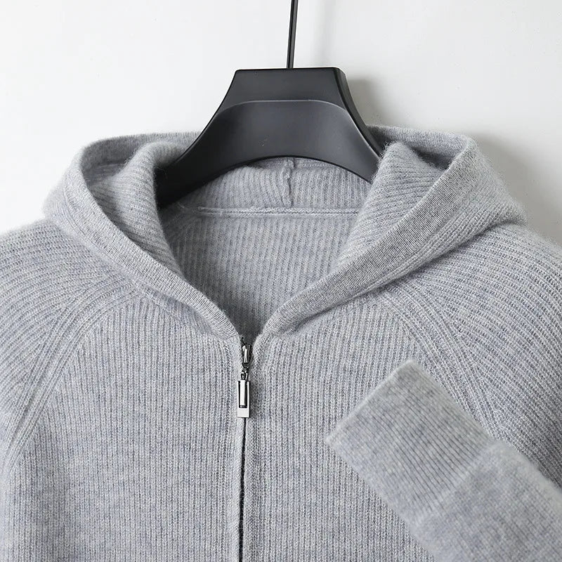 Dominic | Men's Genuine Cashmere Hooded Cardigan - Gray