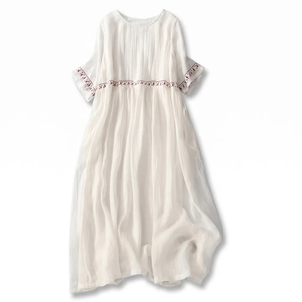 Emmy | Women's Retro Cotton Midi Dress - Color:White;Size:S