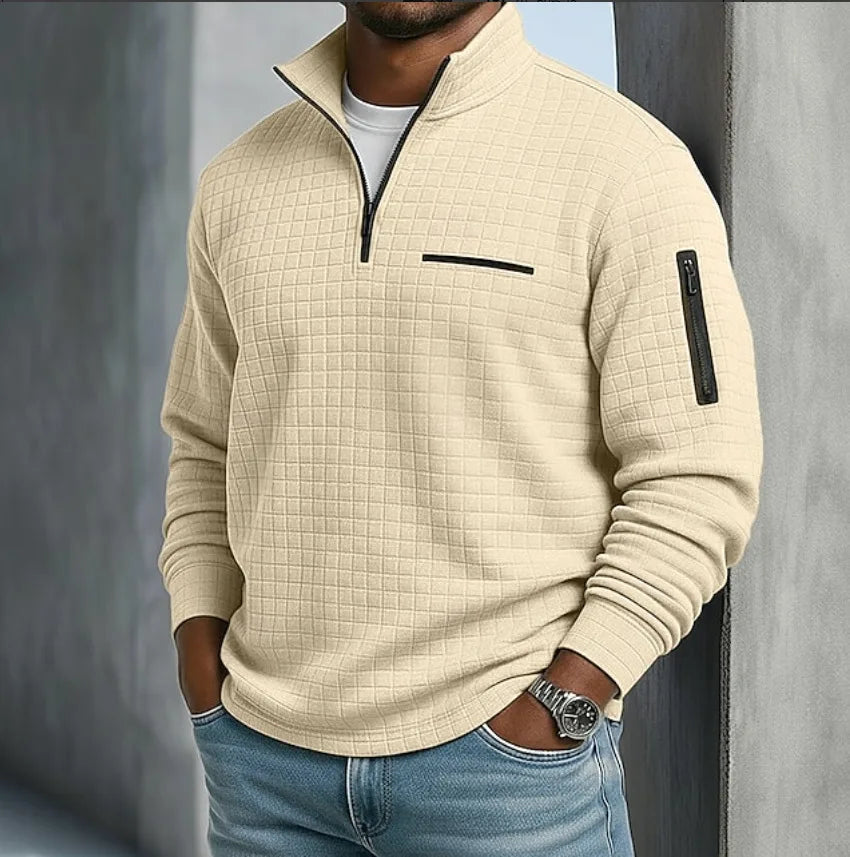 Graham | | Men's Quilted Quarter-Zip Sweater - Color:Beige;Size:XS