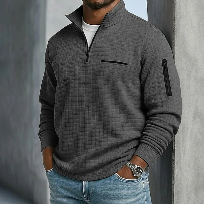 Graham | | Men's Quilted Quarter-Zip Sweater - Color:Dark Gray;Size:XS
