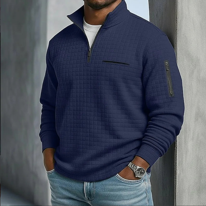 Graham | | Men's Quilted Quarter-Zip Sweater - Color:Navy Blue;Size:XS