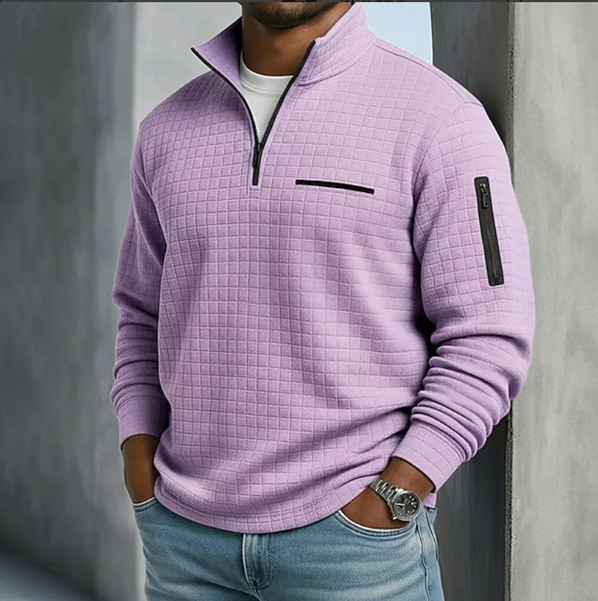 Graham | | Men's Quilted Quarter-Zip Sweater - Color:Purple;Size:XS