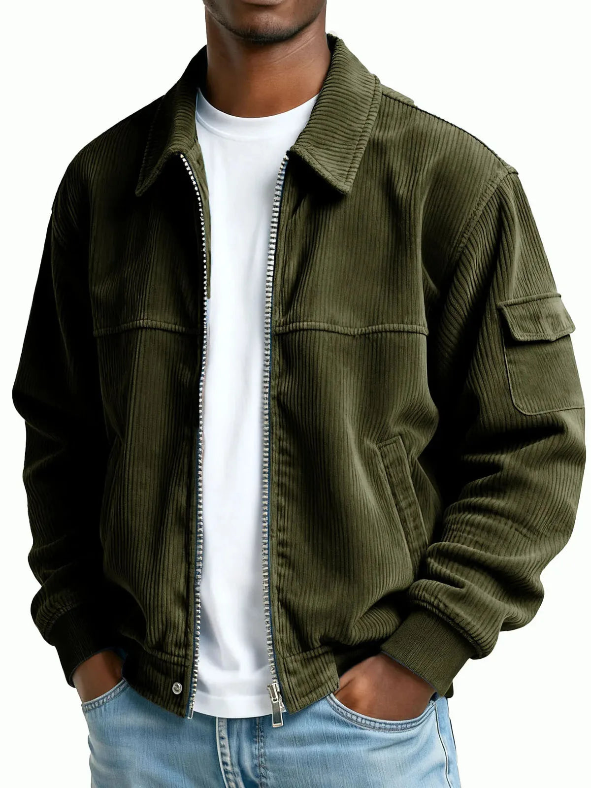 Grayson | Men's Corduroy Textured Jacket - Color:Dark Green;Size:XS