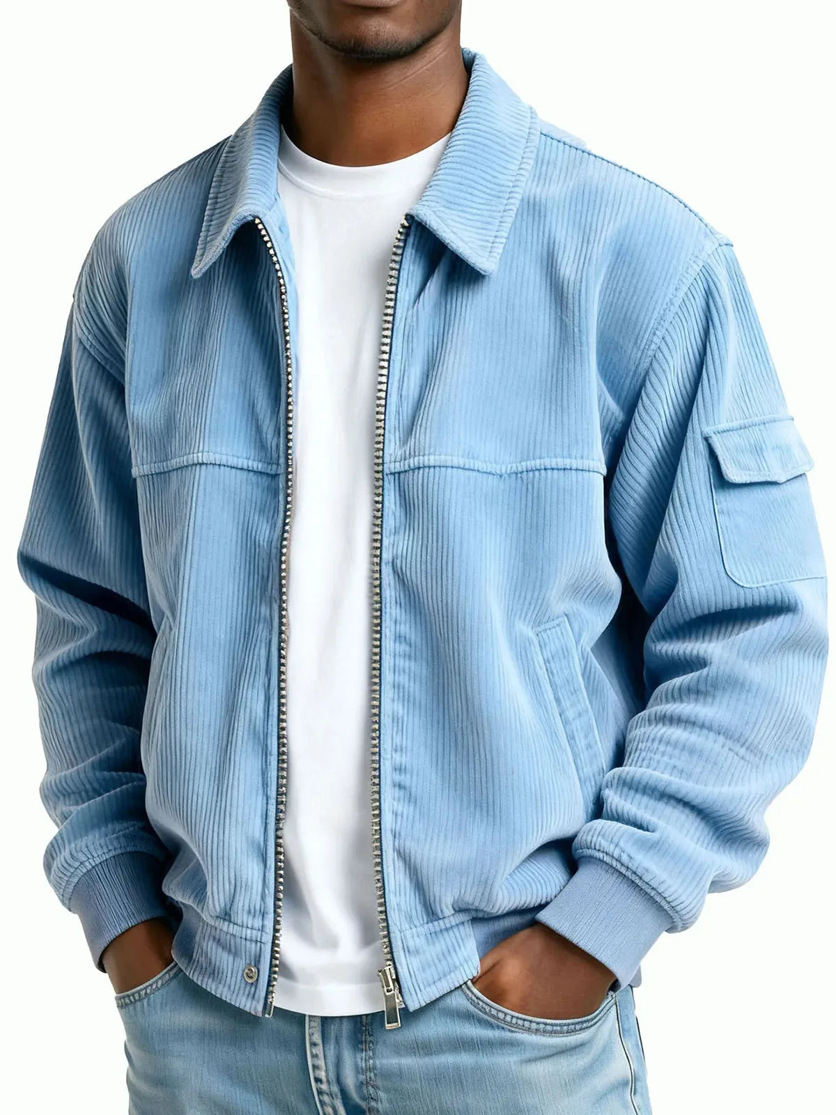 Grayson | Men's Corduroy Textured Jacket - Color:Light Blue;Size:XS