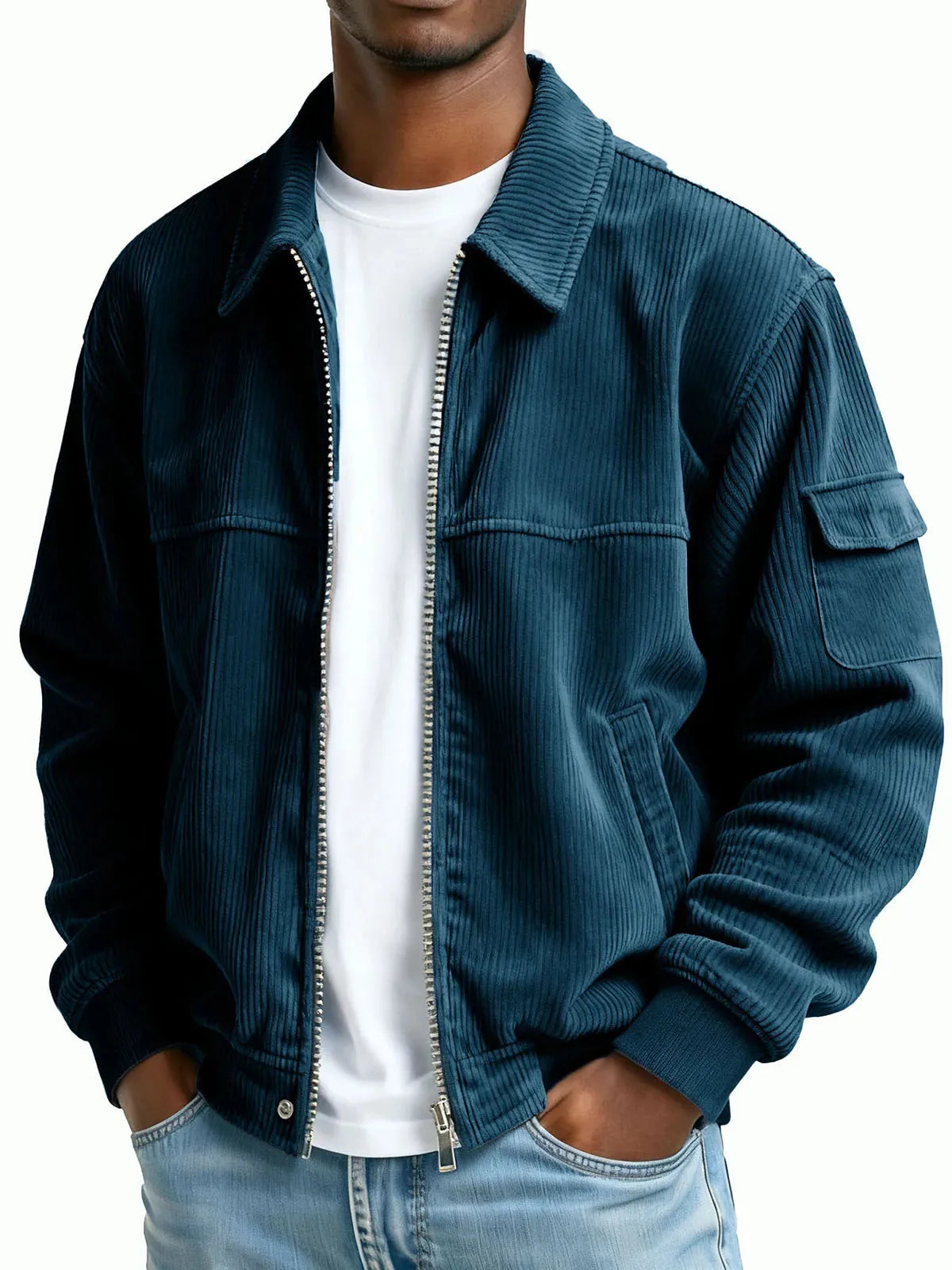 Grayson | Men's Corduroy Textured Jacket - Color:Navy Blue;Size:XS