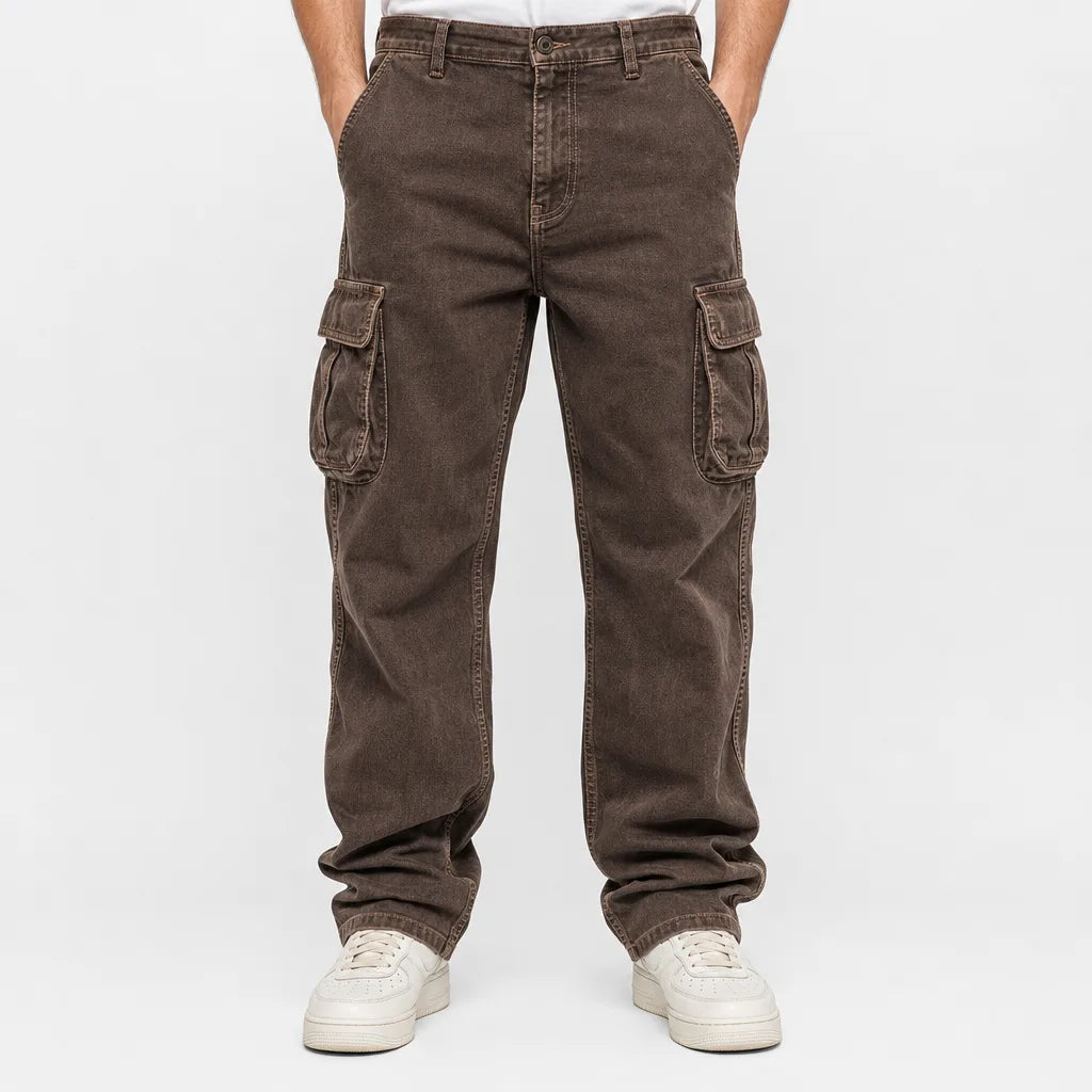 Harrison | Mens Baggy Work Cargo Pants - Color:Brown;Size:XS
