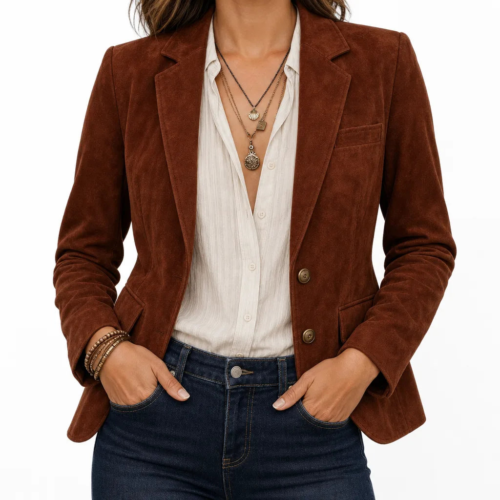 Women's Reddish-Brown Sylvia | Women's Suede Classic Blazer (Copy)