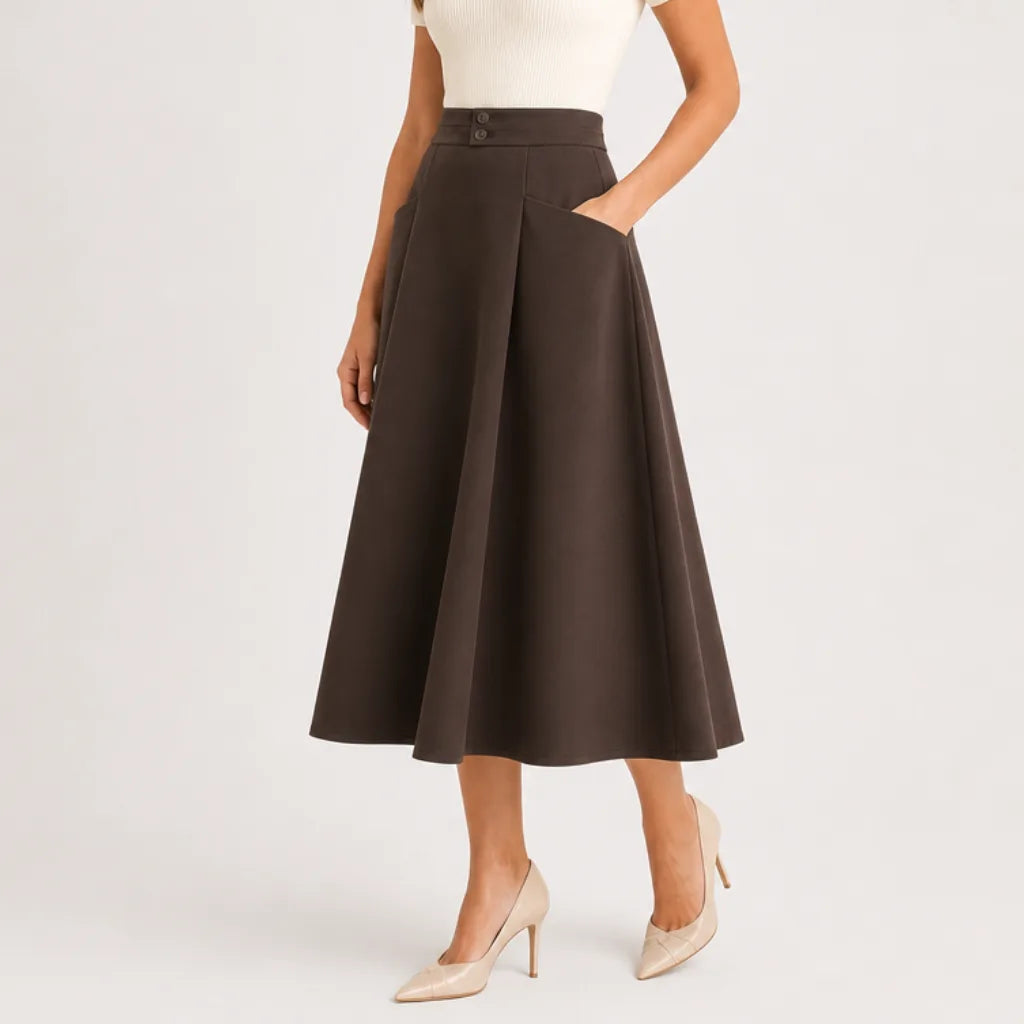 Jess | Women's High-Waist Midi Skirt - Color:Brown;Size:M