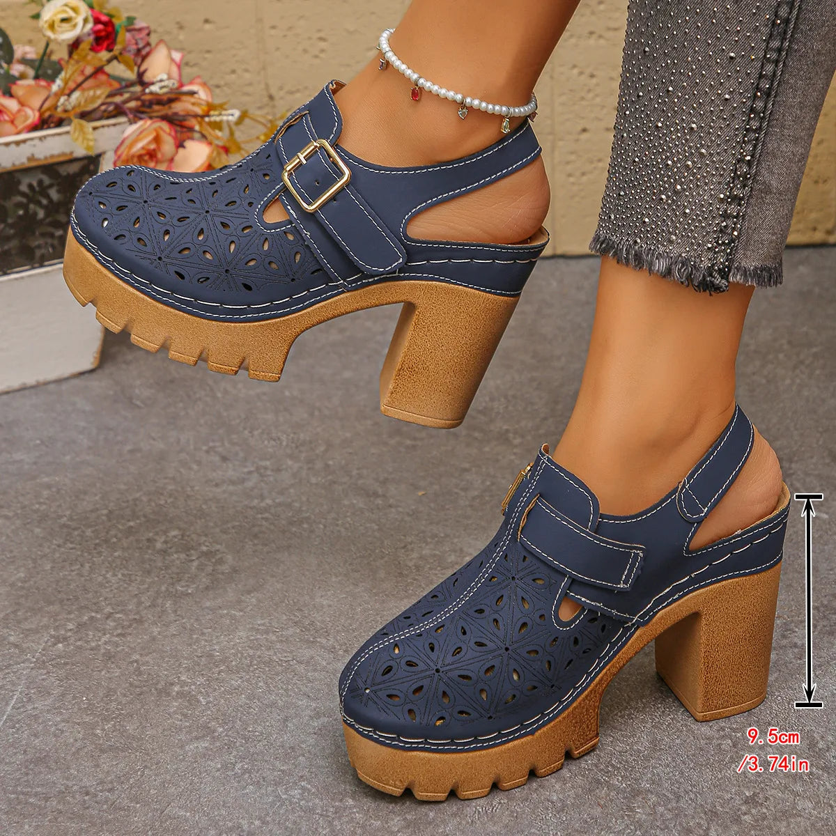 Kimmy | Women's Orthopedic Platform Heels - Color:Navy Blue;Size:35