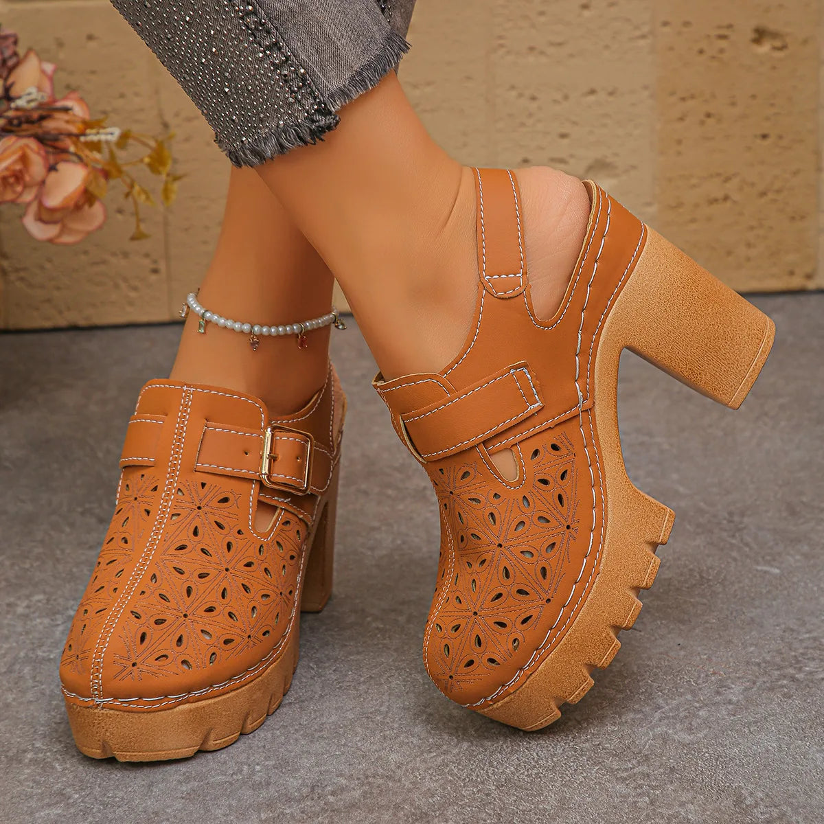 Kimmy | Women's Orthopedic Platform Heels - Color:Orange;Size:35