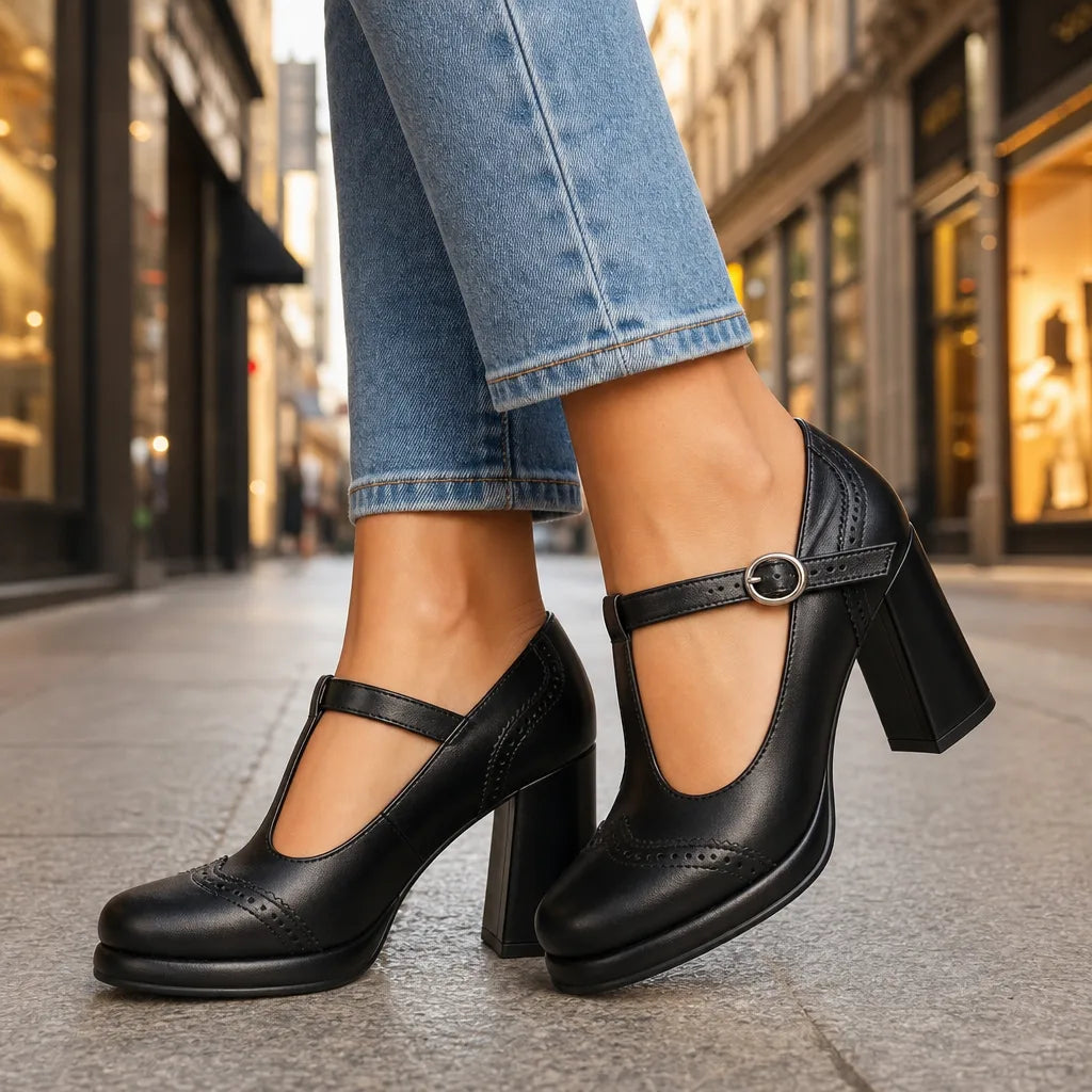 Kylie | Women's Platform Mary Jane Heels - Color:Black;Size:35