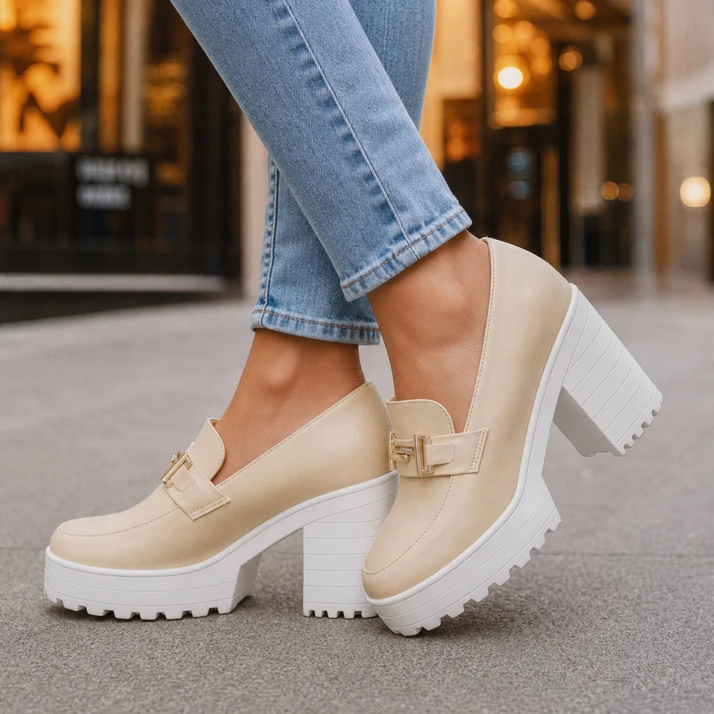 Merry | Women's Platform Heels - Color:Beige;Size:35