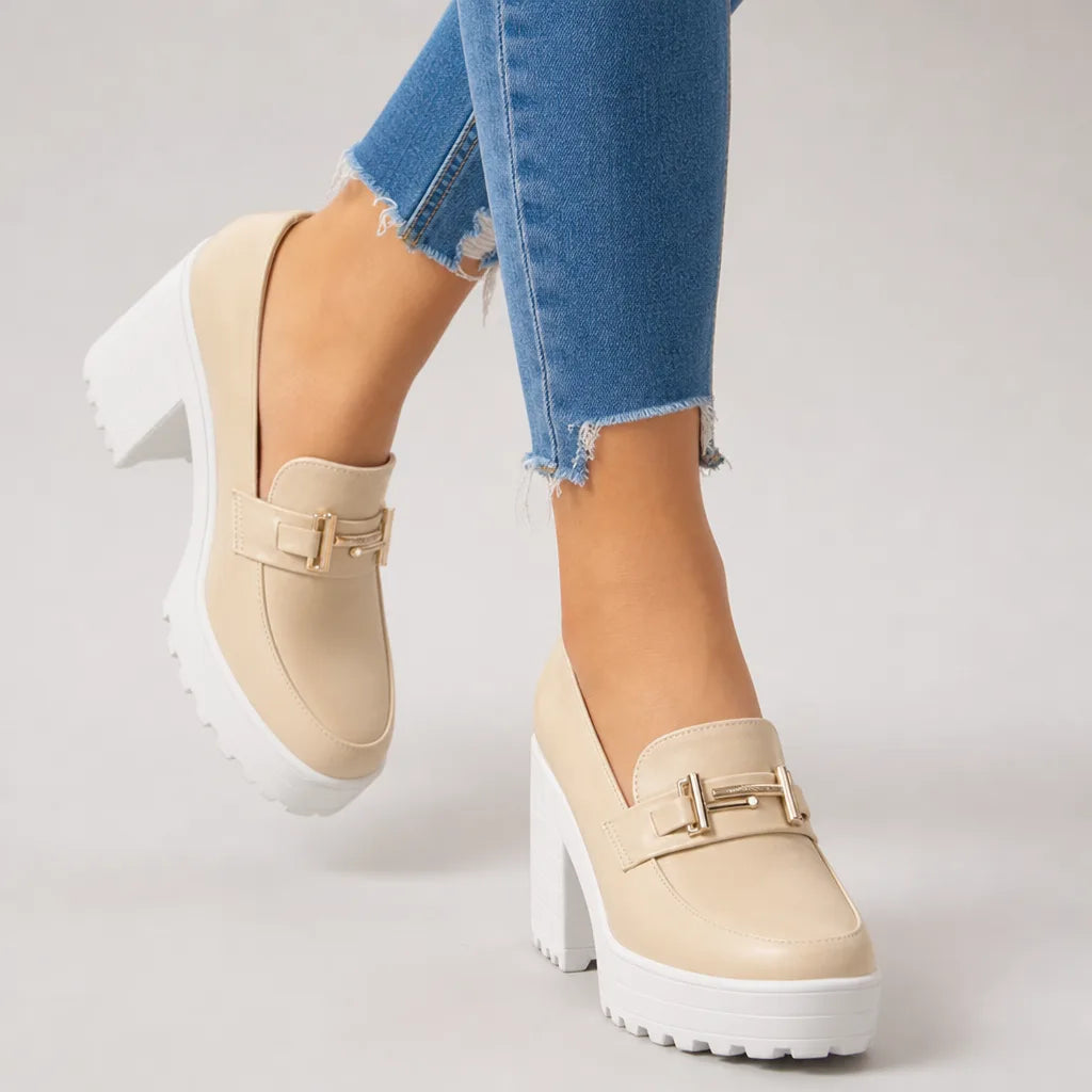 Women's Beige Rupert Buckle Platform Heels