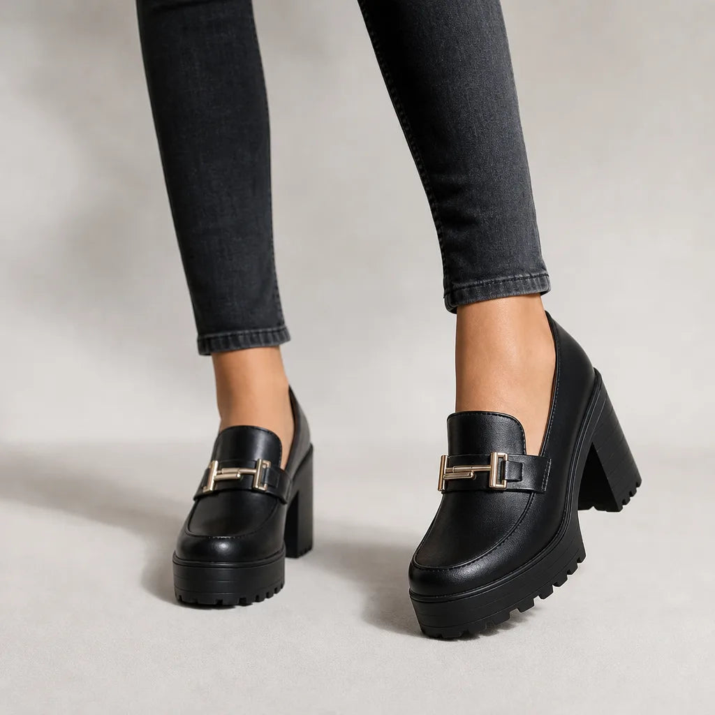 Women's Black Rupert Buckle Platform Heels
