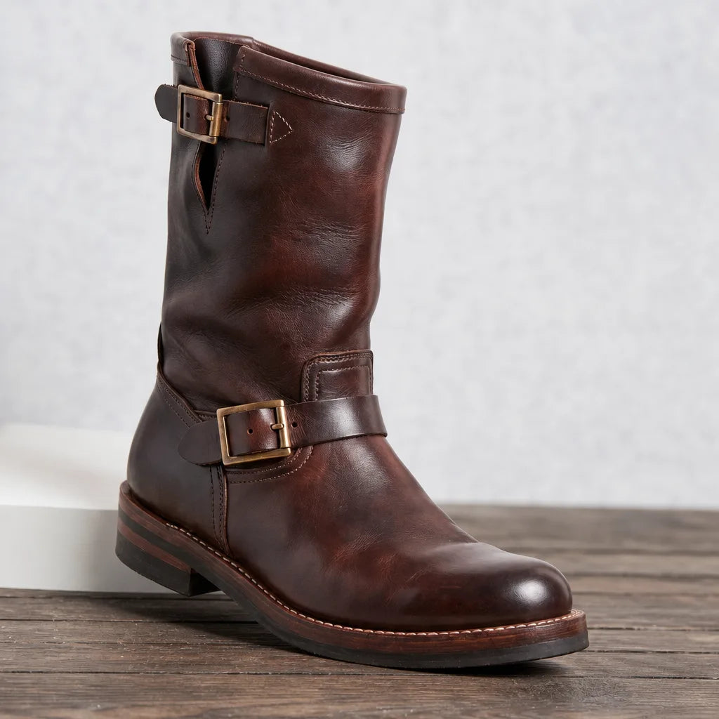 Rocco | Men's Vintage Leather Boots - Size:38;Color:Burgundy Red