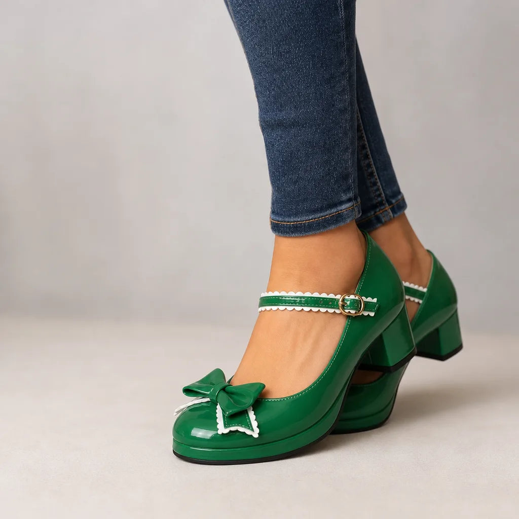 Sylvia | Women's Mary Jane Heels - Color:Green;Size:35