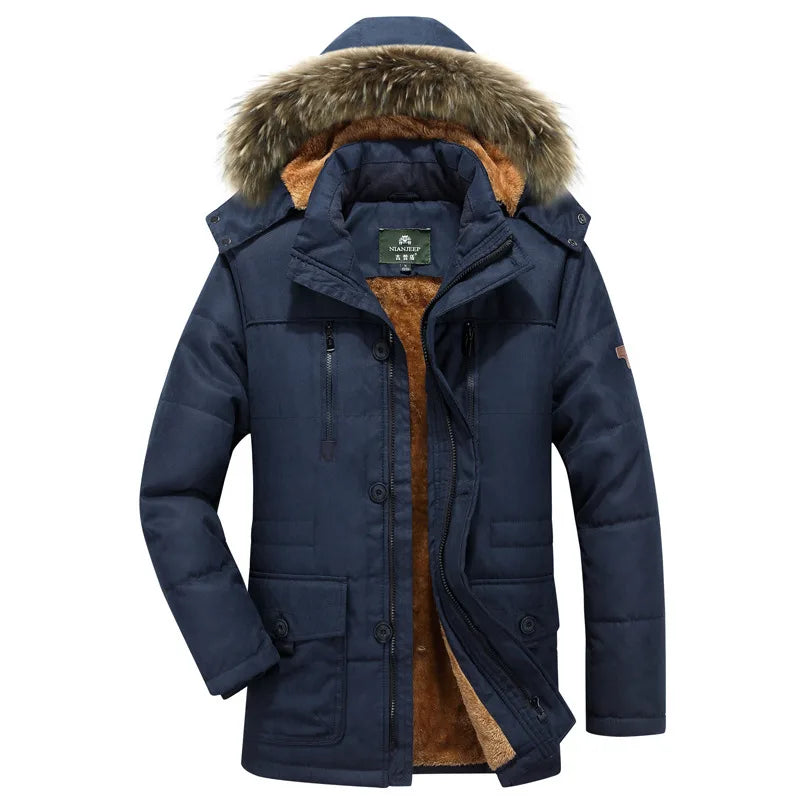 Tyler | Men's Hooded Fur Trench Coat - Color:Blue;Size:M