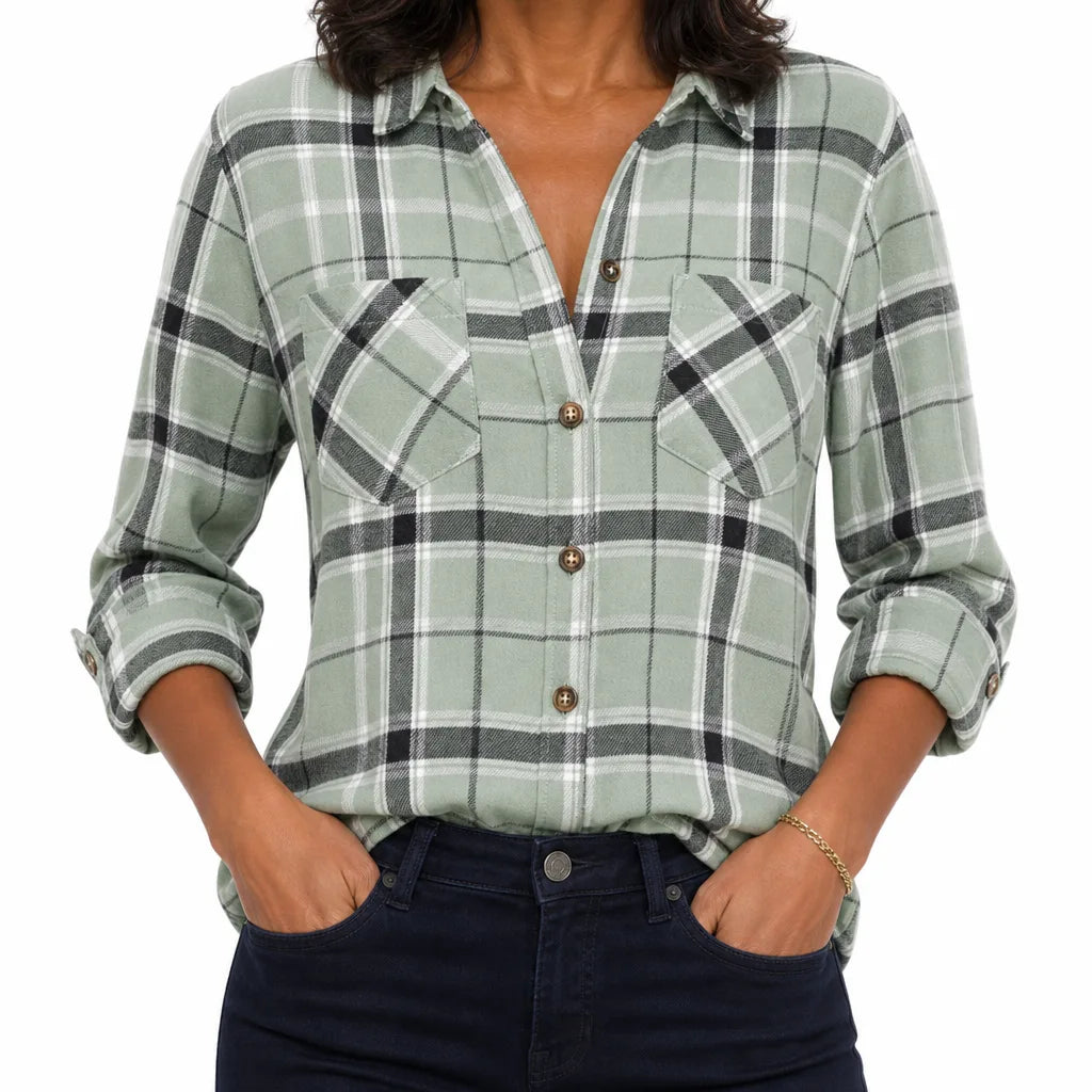 Women's Light Green Darcy | Women's Western Flannel Blouse  (Copy)