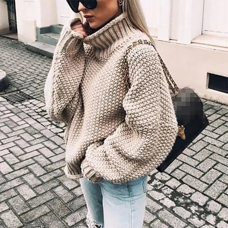Adelaide | Women's Chunky Knit Turtleneck Sweater - Size:XS;Color:Khaki