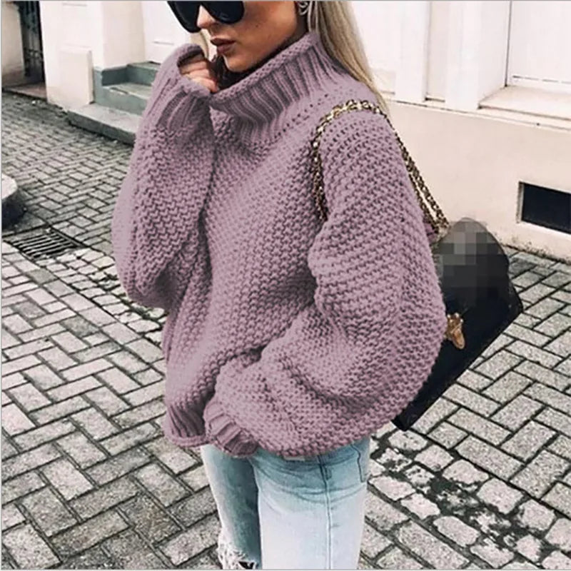 Adelaide | Women's Chunky Knit Turtleneck Sweater - Size:XS;Color:Purple