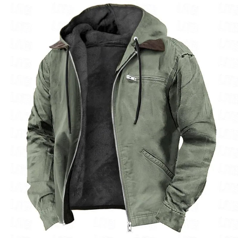 Callum | Men's Fleece Lined Hoodie Jacket - Color:Army Green;Size:XS