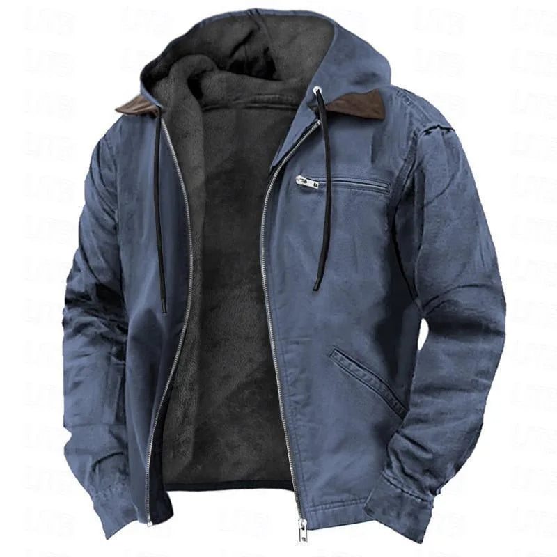 Callum | Men's Fleece Lined Hoodie Jacket - Color:Blue;Size:XS