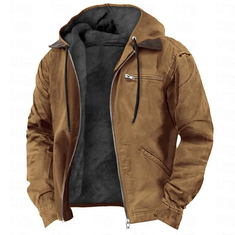 Callum | Men's Fleece Lined Hoodie Jacket - Color:Brown;Size:XS
