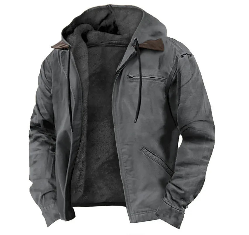 Callum | Men's Fleece Lined Hoodie Jacket - Color:Gray;Size:XS