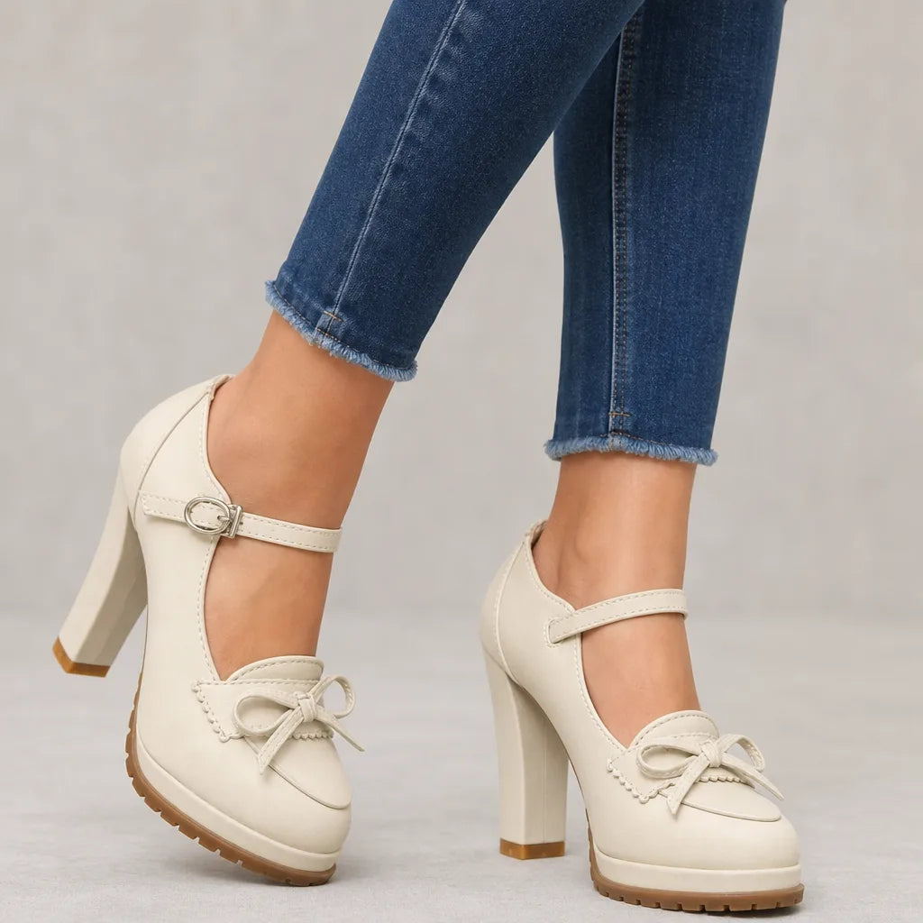 Camilla | Women's Orthopedic Mary Jane Heels  - Color:Beige;Size (US):35