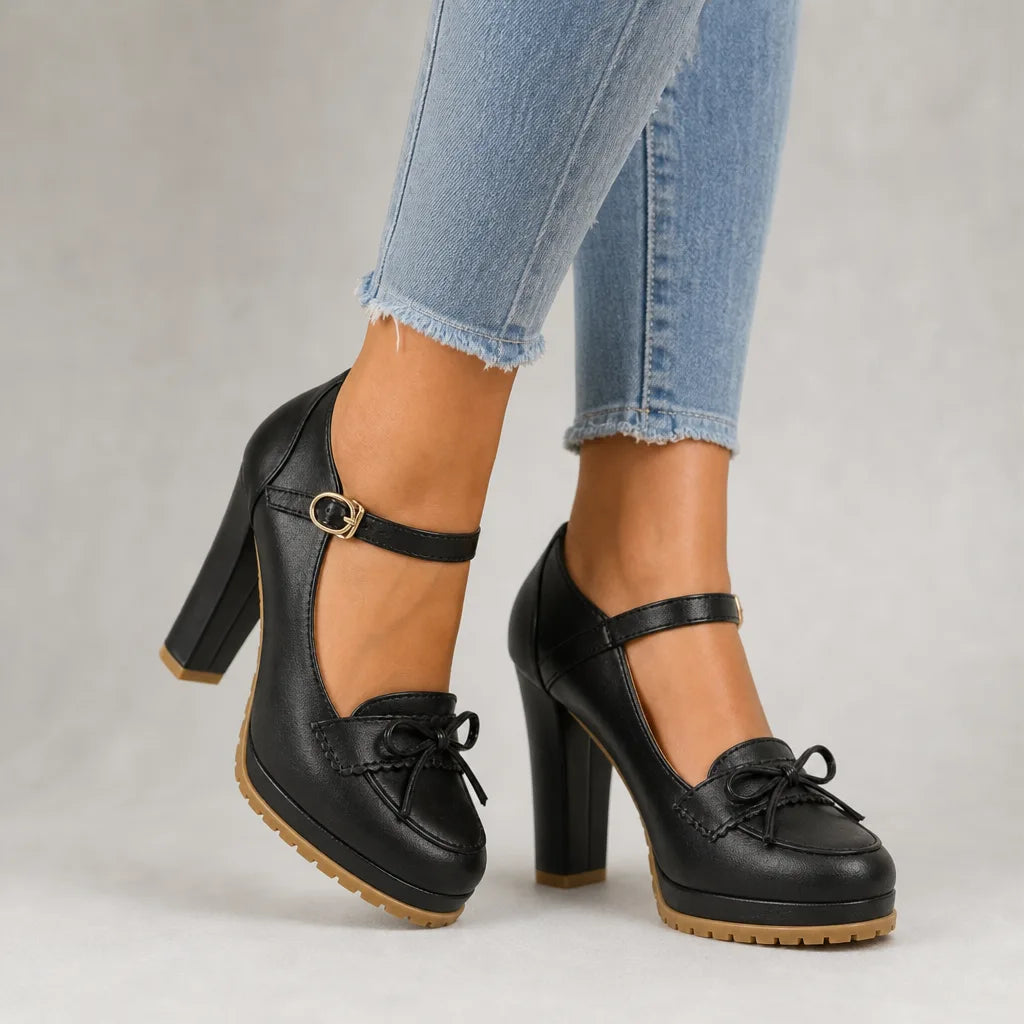 Camilla | Women's Orthopedic Mary Jane Heels  - Color:Black;Size (US):35
