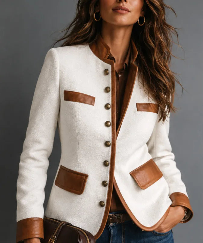Cecilia | Women's Herringbone Tweed Jacket - White