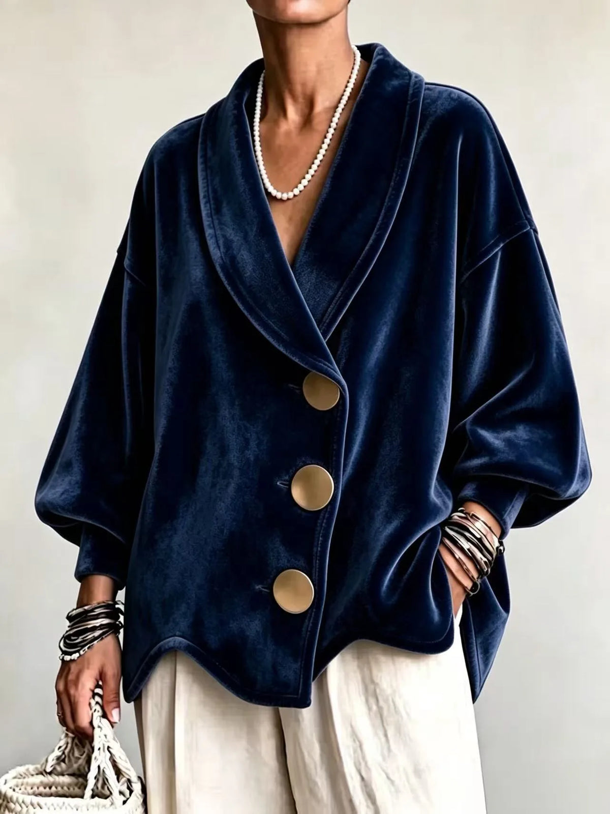 Celeste | Women's Shawl-Collar Velvet Christmas Cardigan - Size:XS;Color:Navy Blue
