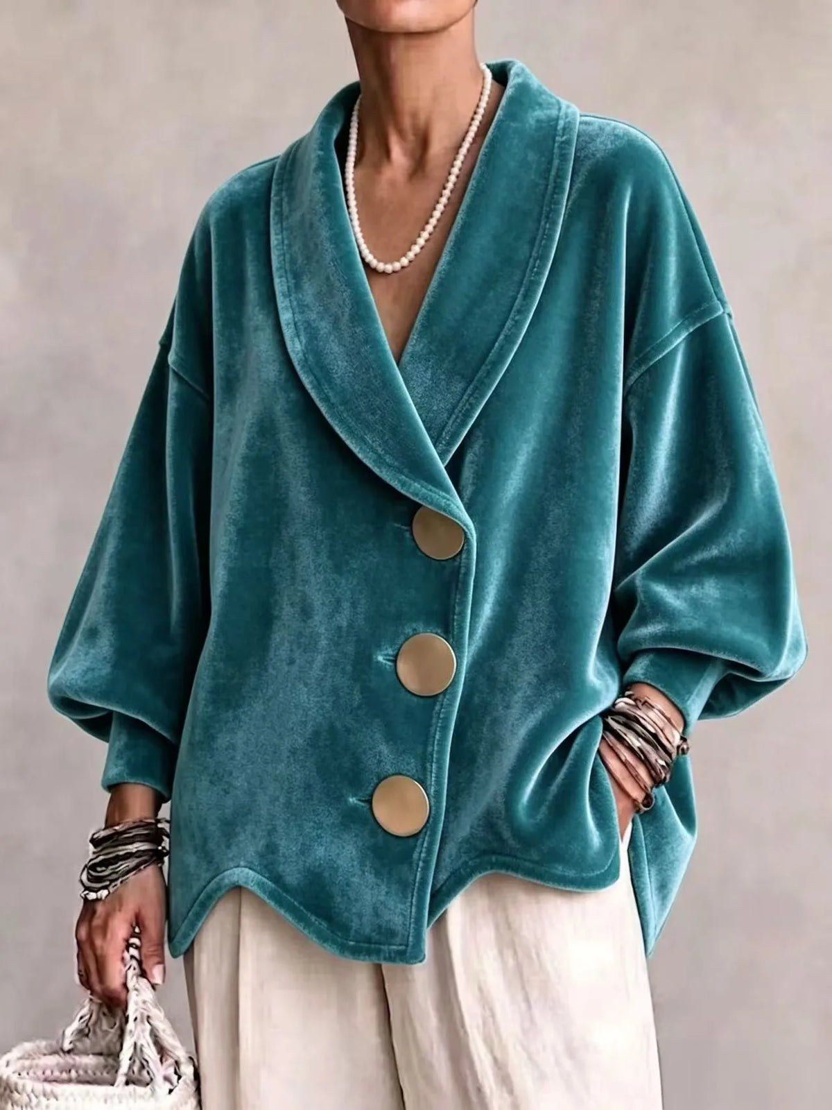 Celeste | Women's Shawl-Collar Velvet Christmas Cardigan - Size:XS;Color:Peacock Green
