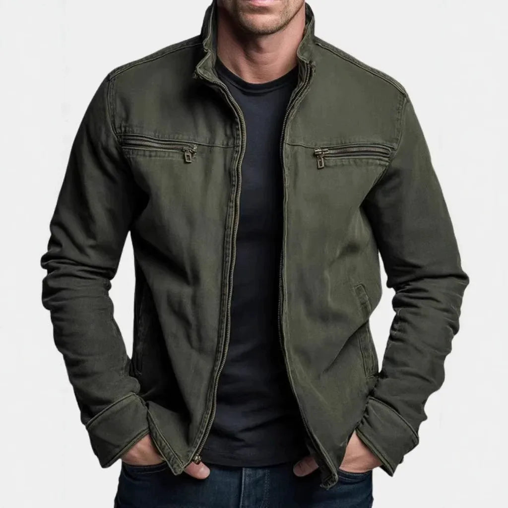 Damon | Men's Vintage Washed Cotton Jacket - Color:Green;Size:XS