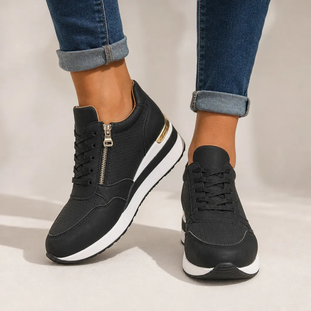 Emma | Women's Wedge Sneakers - Color:Black;Size:36
