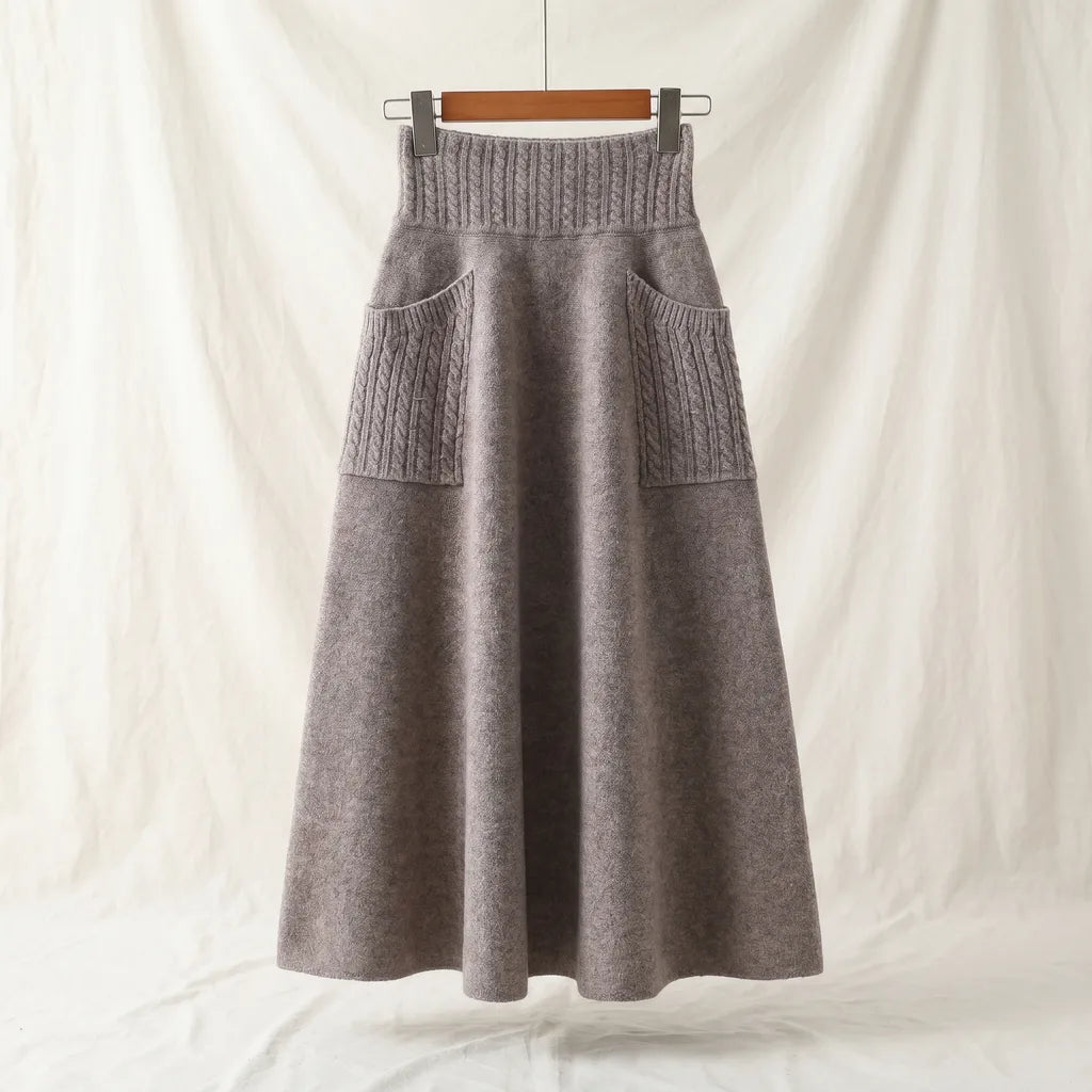 Gabriella | Women's Pocket Soft Knit Skirt - Color:Beige;Size:S