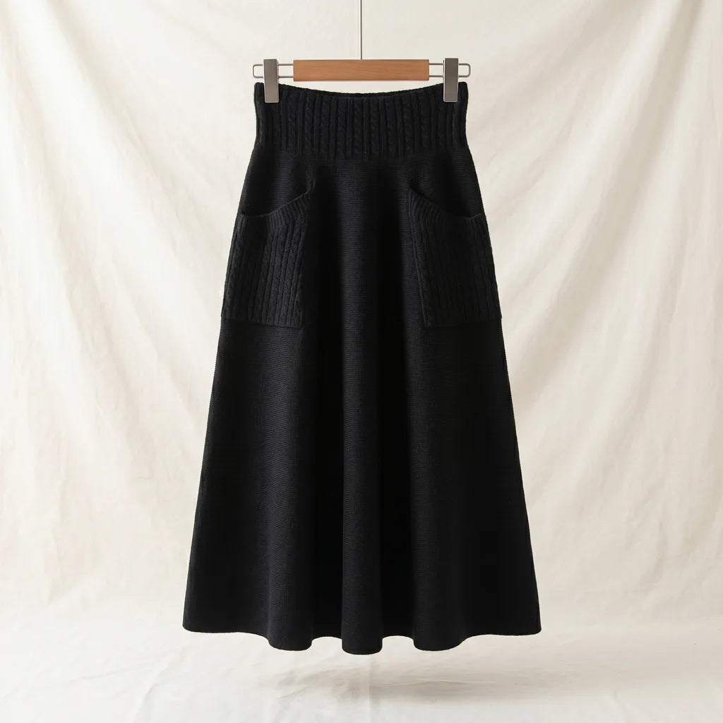 Gabriella | Women's Pocket Soft Knit Skirt - Color:Black;Size:S