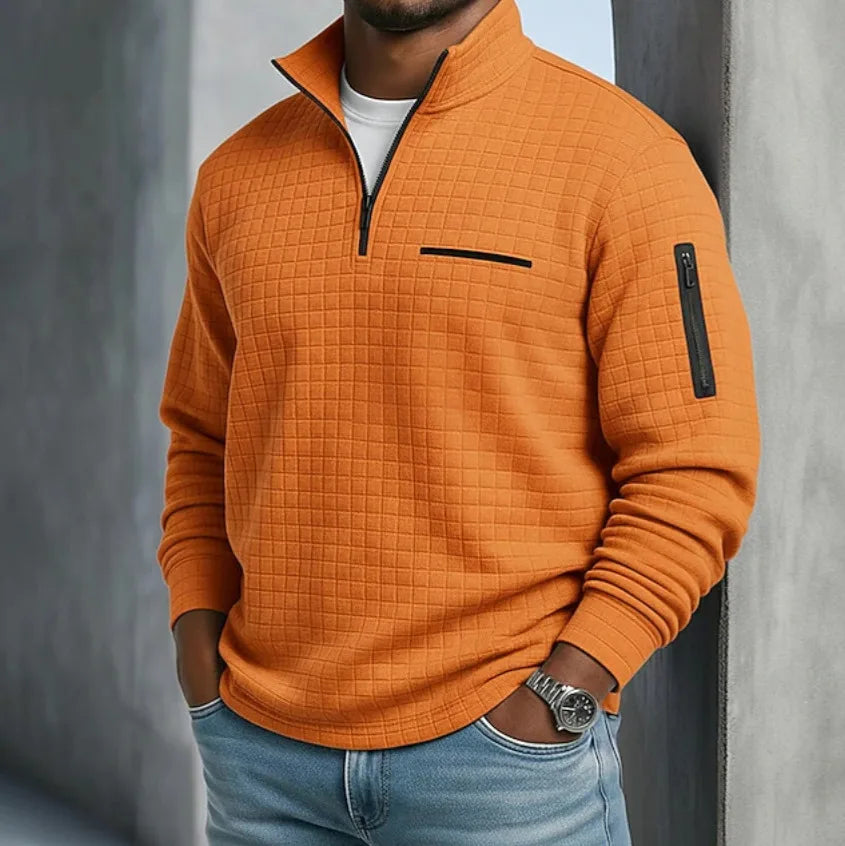 Graham | | Men's Quilted Quarter-Zip Sweater - Color:Orange;Size:XS