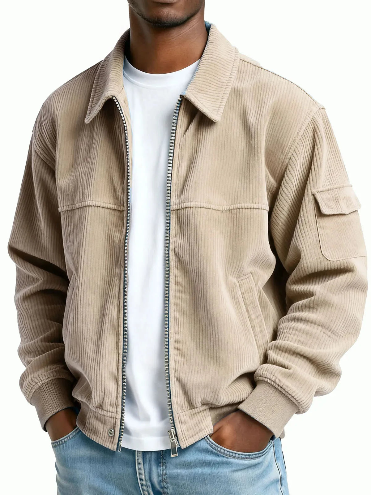 Grayson | Men's Corduroy Textured Jacket - Color:Khaki;Size:XS