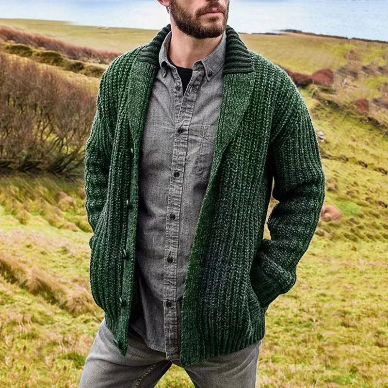 Holden | Men's Shawl Collar Knit Cardigan - Color:Green;Size:XS